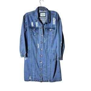 Vintage Womens Denim Duster Jacket Coat Small Western Ranch Boho Retro Grunge